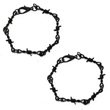Imagem de Conjunto de pulseiras góticas punk de arame farpado espinhos grossos e amendoeiras para casais, amizade, hip hop, rock, legal, ajustável, joia para mulheres e homens, 9 64 inch, Metal, Metal