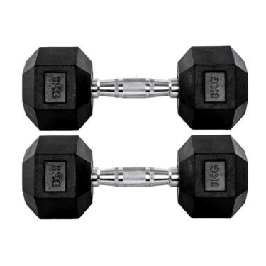 Imagem de Par Halteres 8kg + 8kg Dumbbell Sextavado Emborrachado Pegada Cromada Gallant (GDb08F3B-Pt)