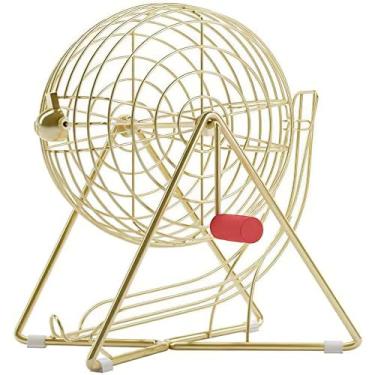 Imagem de MR CHIPS Gaiola de bingo profissional de aço de 28 cm apenas – serve para bolas de bingo de 2,8 cm (não para bolas de 3/10.2 cm ou bolas de pingue-pongue de 38 mm) – Ouro de luxo