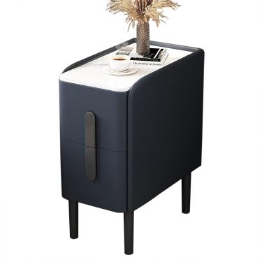 Imagem de Mesa lateral estreita com 2 gavetas | Mesa de cabeceira fina Mesa de sofá moderna para decoração de casa | Mesa de cabeceira moderna de meados do século para espaços pequenos, azul escuro, 2