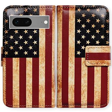 Imagem de Capa para Pixel 7, Bcov Retro Bandeira Americana Capa de Telefone Flip de Couro com Suporte para Cartão Suporte para Google Pixel 7