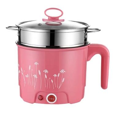Imagem de Gralara Panela elétrica portátil ajustável, mini panela de ramen, mini panela para mingau, aveia, bife, shabu shabu, imperdível, com Steamer Rosa