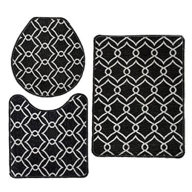 Imagem de Jogo de Tapete para Banheiro Pratik 3 Peças Mandala Preto Oasis