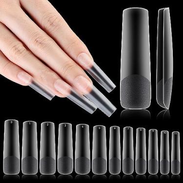 Imagem de INENK Flattened No C Curve, XXL Square Nail Tips, Full Matte Clear Half Cover Tapered Square Straight Flat Tips for Acrylic Nails Salons Home DIY Extensions(12 Sizes 240PCS)
