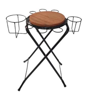 Imagem de GS Artesanatos - Mesinha Petisqueira Dobrável Rústica Preta com Madeira e Ferro, Pintura Eletrostática, 57x51x31 cm