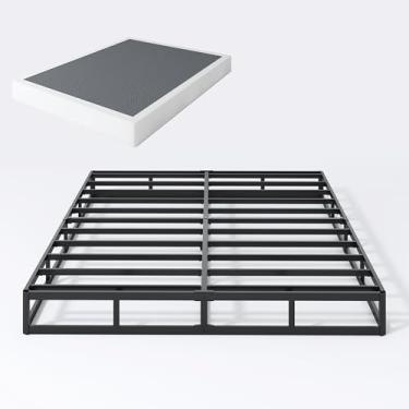 Imagem de SHLAND Base de cama box de 17 cm, base de colchão de metal resistente preta de 1,360 kg com capa de tecido de limpeza fácil, sem ruído, fácil montagem