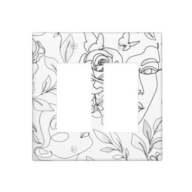 Imagem de Art Line Capa de interruptor de luz basculante de 2 entradas preto branco decorativo placas de parede duplo interruptor GFCI placas de interruptor elétrico placa frontal para decoração de casa de arte