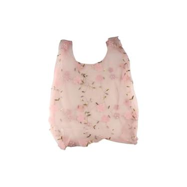 Imagem de Bolsa feminina transparente dupla de tecido de organza com bordado margarida, bolsa floral, bolsa de armazenamento de grande capacidade, bolsa de compras, rosa, One Size