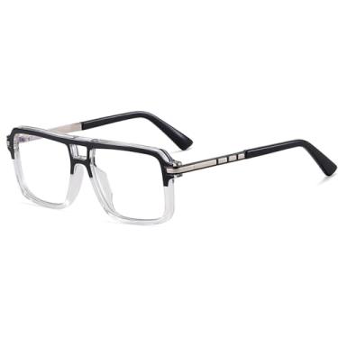 Imagem de VFDHN Óculos de bloqueio estilo retrô quadrado masculino lente transparente armação grande para homens decoração de meio metal, 1, tamanho único