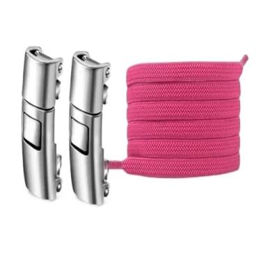Imagem de Press Lock Shoelaces Without Ties Elastic Laces Sneaker 8MM Widened Flat No Tie Shoe Laces Kids Adult Shoelace For Shoes(Rose red)