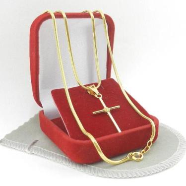 Imagem de Corrente Masculina 50cm 2mm Cruz Folheado Ouro 18k CR782 - WNBIJOUTERI