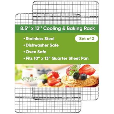 Imagem de Spring Chef Escorredor de aço inoxidável de 21,6 cm x 30,5 cm, grade de arame para assadeira – serve para assadeira pequena – perfeita para cozinhar, assar, grelhar, fumar – pode ser lavada na