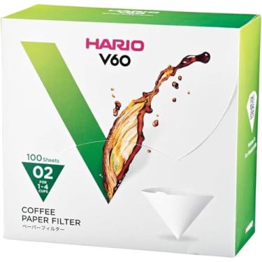Imagem de Hario Filtro de café de papel V60, tamanho 02, branco, caixa de 100 unidades