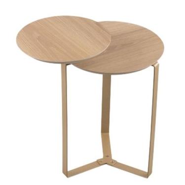 Imagem de Mesa Lateral 02 Tampos Chanfrada Pe Metal Dourado Hanover Artesano - A
