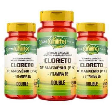 Imagem de Kit C/3 Cloreto De Magnésio Pa + Vit B6 800mg 60Caps Unilife