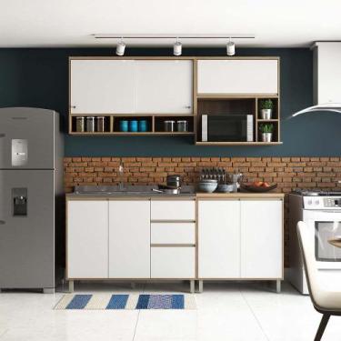 Imagem de Cozinha Pequena 4 Peças Armários Balcões e Nicho Microondas Mel Lucian