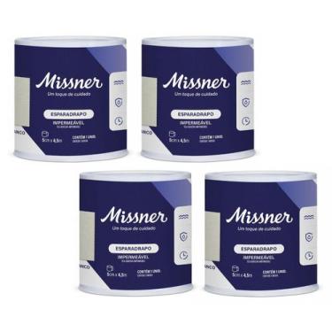 Imagem de Kit 4 Esparadrapo Impermeável 5cm X 4,5m Branco - Missner