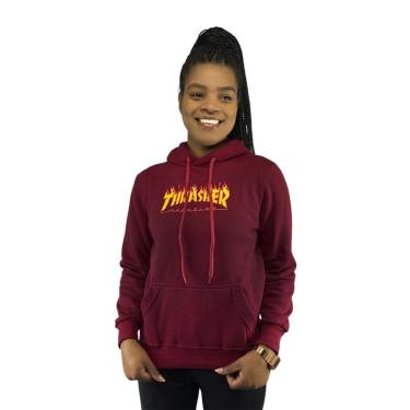 Imagem de Moletom Canguru Feminino Thrasher Flame Logo Verm-Feminino