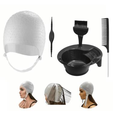 Imagem de Kit Tintura Coloração Tigela Pincel Touca e Pente Separador Mechas Luz