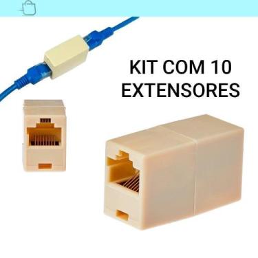 Imagem de Kit Com 10 Extensores De Cabo De Rede Rj45 Branco - SÓ PRODUTO, Branco