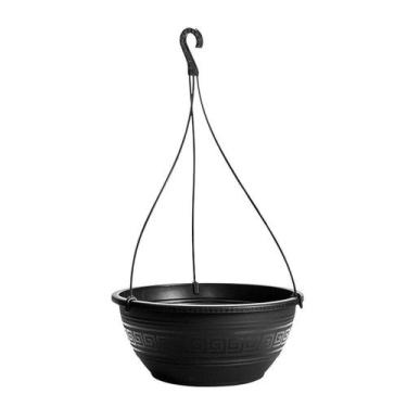 Imagem de Vaso plástico redondo para pendurar 6,6 litros preto com alça - plasmo