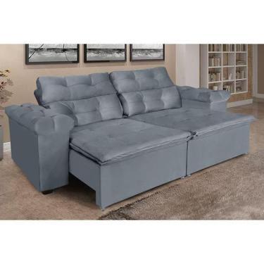 Imagem de Sofá Grécia 2,00 metros Retrátil e Reclinável  Veludo Cinza  Sofá na W