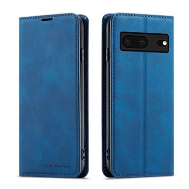 Imagem de QLTYPRI Capa para Google Pixel 7a, capa de couro PU premium TPU bumper com suporte para cartão suporte oculto adsorção magnética à prova de choque capa carteira flip para Google Pixel 7a - azul