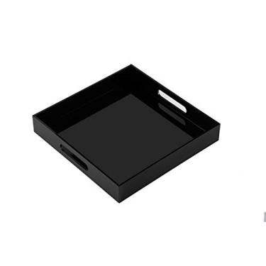 Imagem de KEVLANG Bandeja de servir de acrílico preto brilhante – 35 x 35 cm, multiuso, resistente, estilo moderno, à prova de derramamento, organizador de bancada, bandeja de mesa