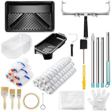Imagem de WILLBOND Kit de rolo de pintura grande de 35 peças, mastro de extensão de aço de 3 a 1,5 m, 6 peças, mangas de rolo de pintura de 45 cm e bandeja de pintura de moldura de rolo com forros, pincel de