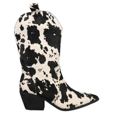 Imagem de Dingo Botas casuais femininas Live A Cow bico fino salto médio de cano médio 5 a 7,6 cm - preta, branca, Preto, branco., 7.5