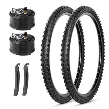 Imagem de MOHEGIA Conjunto de pneus de mountain bike: pacote com 2 pneus de bicicleta dobráveis de 66 x 5 cm (52-559 mm) e par de tubos internos de 66 cm com alavancas de pneu para ciclismo off-road MTB Dirt