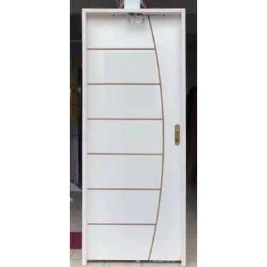 Imagem de Porta Branca Frisada De Madeira Hdf Completa 2,10x0,80 Lado Direito - 