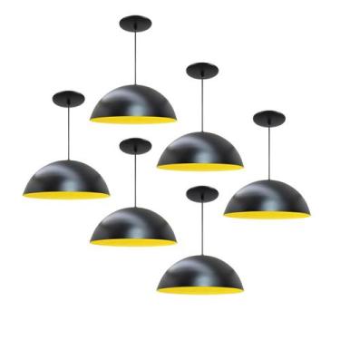 Imagem de Kit 6 Luminária Pendente Meia Lua 50cm Interior Amarelo Com Fiação 110