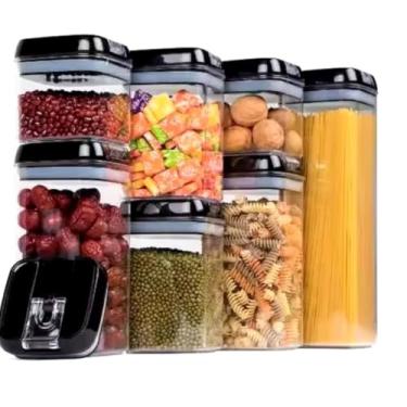 Imagem de Conjunto 7 Potes De Cozinha Organizadores Herméticos, Vedação Hermética, Armazenamento de Alimentos, Empilháveis, c/trava segurança
