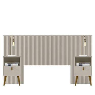 Imagem de Cabeceira Ripada 2,40 e 2 Mesas Laterais Alexa EdeCasaMoveis, Cama-Cab