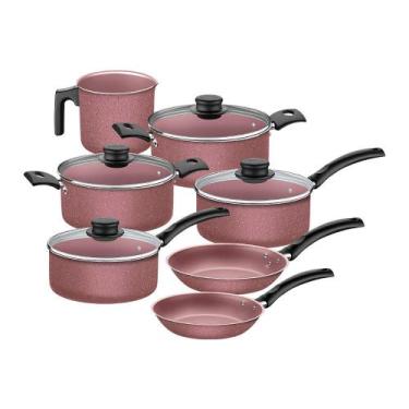 Imagem de Jogo de Panelas Turim Aluminio Revestimento Antiaderente 7 Peças Rosa 