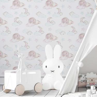 Imagem de Papel de Parede Adesivo Nuvem Lua Infantil N03128 0,58X2,5M - Adesivo 