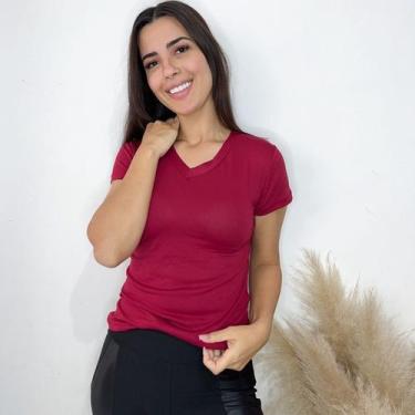 Imagem de Camisa Gola V Manga Curta feminina básica - GK, Vermelho, GG