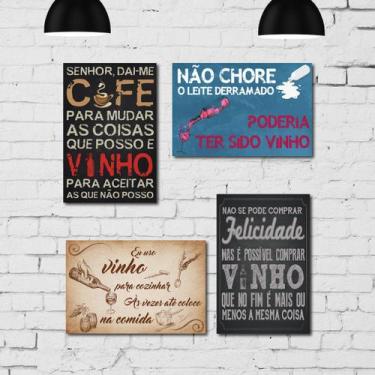 Imagem de Placa Decorativa MDF Frases Vinho Kit 4un 20x30cm - Quartinhos