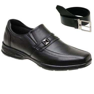 Imagem de Sapato Social Masculino Solado Ortopédico Costurado em Couro + Cinto -
