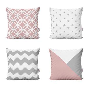 Imagem de Capas Almofadas Decorativas e Geométricas Rosa e Cinza Para Sofá 40x40