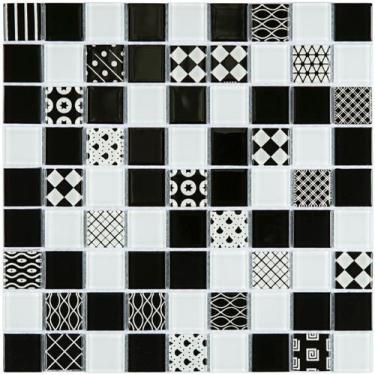 Imagem de Pastilha de vidro PW4008 - PATCHWORK PRETO/BCO 29,2x29,2cm - GLASS MOS