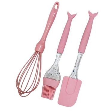 Imagem de Conjunto Espátula Batedor e Pincel Utensílios de Silicone - DY, Sereia