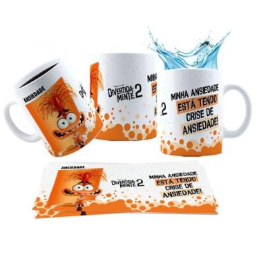Imagem de Caneca 325ml Divertidamente 2 Personagens Frases Ansiedade - LARANJA E