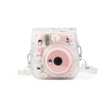 Imagem de Aisnyho Capa transparente para câmera instantânea Fujifilm Instax Mini 12/11/9/8 com alças de ombro ajustáveis (margarida transparente)