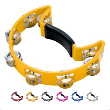 Imagem de Pandeiro Meia Lua Profissional Pandeirola de Mão Colorida Instrumento Percussão Musical Em ABS (Amarelo)