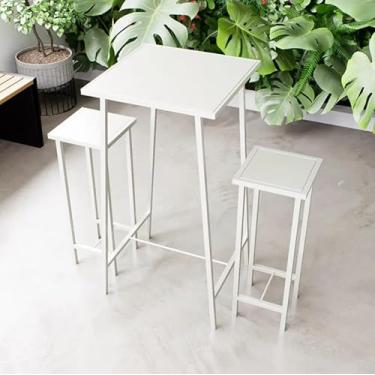 Imagem de Conjunto Mesa Alta Bar Bistrô Branca 2 Bancos Botequim Industrial White