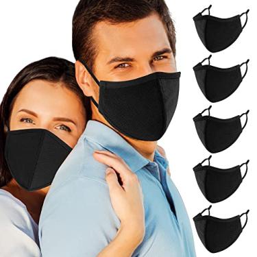 Imagem de Pacote com 5 camadas de proteção facial extra grande para rosto grande com alças ajustáveis – reutilizável e lavável protetor bucal unissex à prova de poeira para homens (tamanho GG/GG)