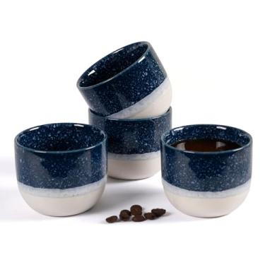 Imagem de ZEBERBO Conjunto de 4 xícaras de café expresso de cerâmica, canecas de café expresso de parede dupla para xícaras Nespresso, xícaras de café com esmalte especial para máquina (azul)