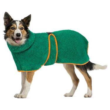 Imagem de Glittme Roupão de banho para cães, super macio, toalhas de secagem rápida para cães grandes, roupões ajustáveis para após o banho e secador de cães para cães, filhotes, GG, verde